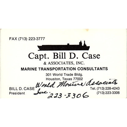 Capt Bill D Case Marine Transportation Houston Vintage Business Card SD9-B13
