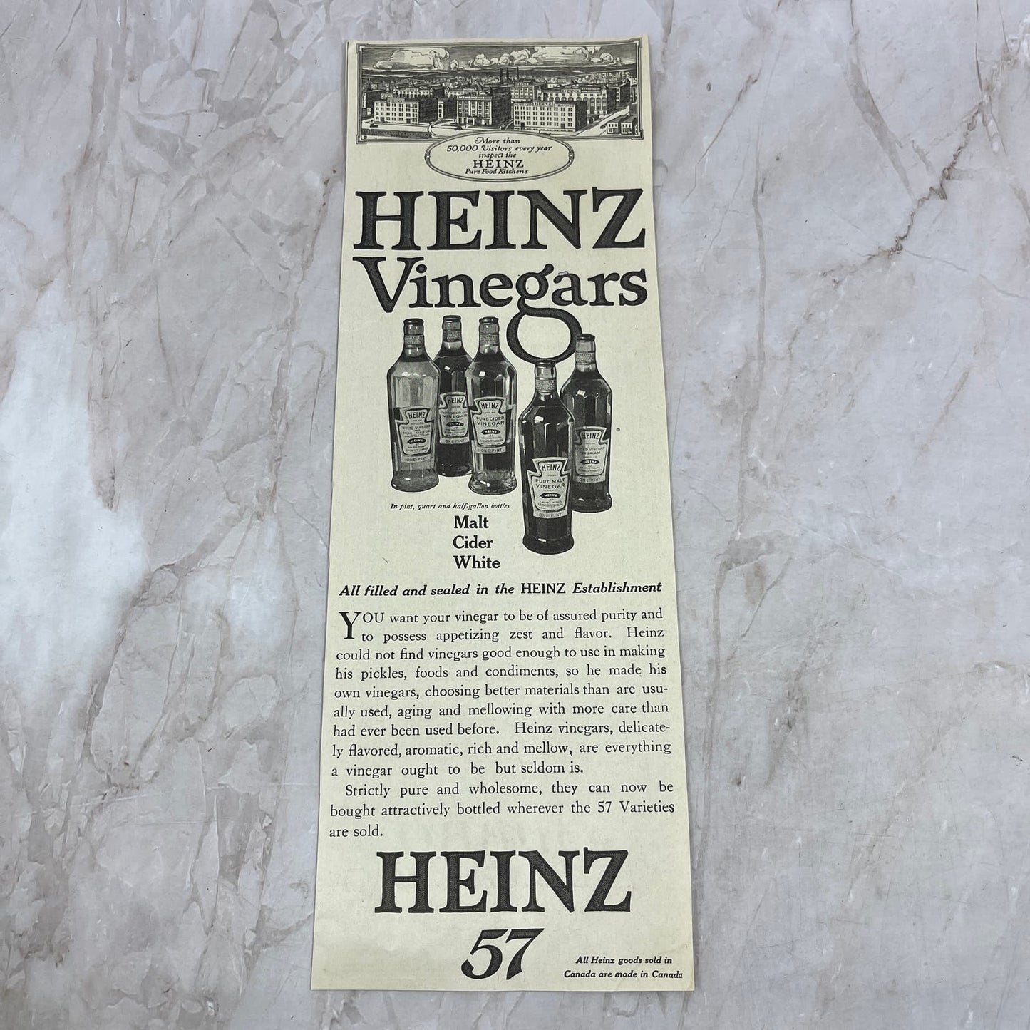 Heinz 57 Vinegars 1918 Magazine Ad FL6-10