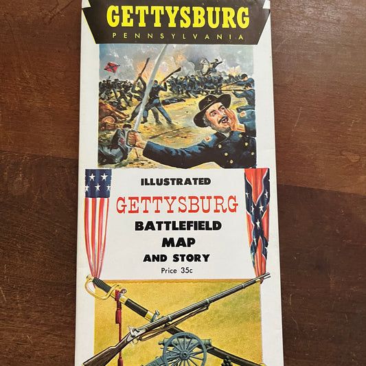 Illustrated Gettysburg Battlefield Map & Story Vintage Fold Out Brochure TH2-TB5