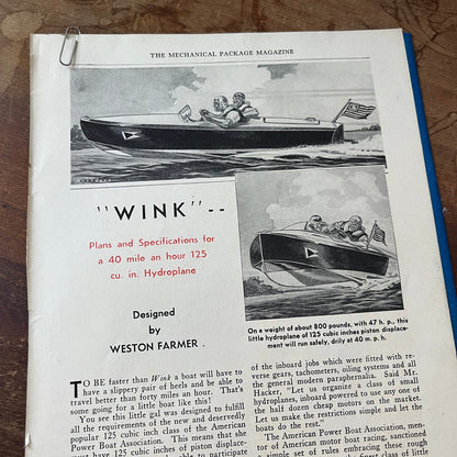 Plans & Specs for 40mph Hydroplane Weston Farmer 4 Pages 1931 Article AG1-13