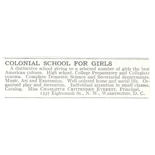 Colonial School for Girls Charlotte Crittenden Everett c1918 Ad AE5-SV3