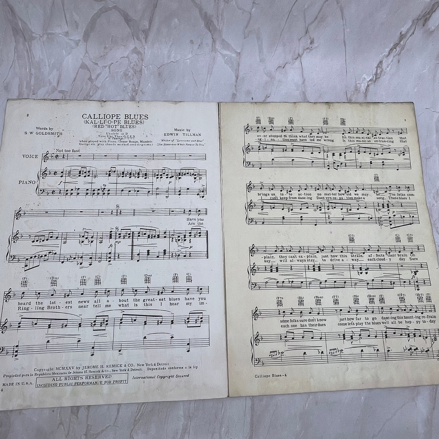 Calliope Blues S.W. Goldsmith Josie and Jules Walton Antique Sheet Music Ti5