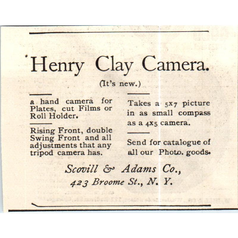 Henry Clay Camera Scovill & Adams Co NY c1890 Victorian Ad AE8-CH9