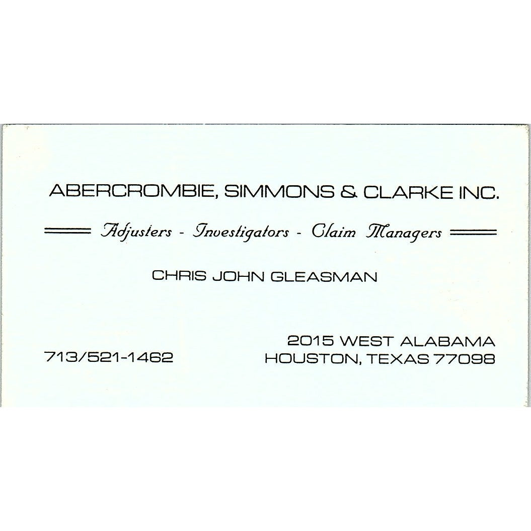 Chris John Gleasman Abercrombie, Simmons & Clarke Houston Business Card SC9-B2