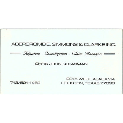 Chris John Gleasman Abercrombie, Simmons & Clarke Houston Business Card SC9-B2
