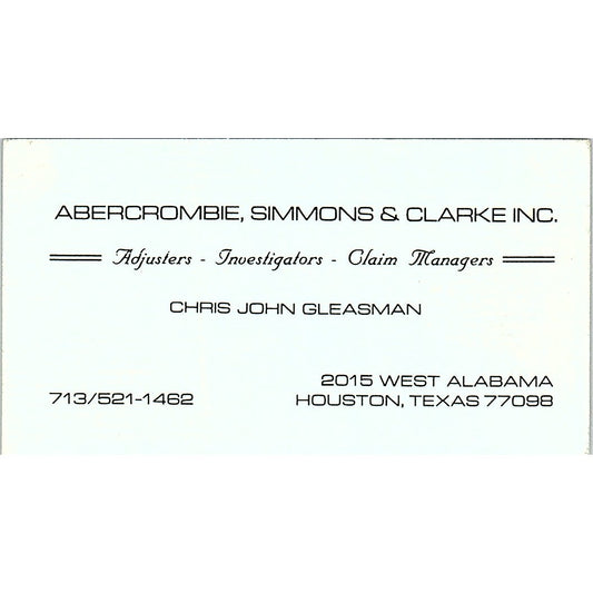 Chris John Gleasman Abercrombie, Simmons & Clarke Houston Business Card SC9-B2