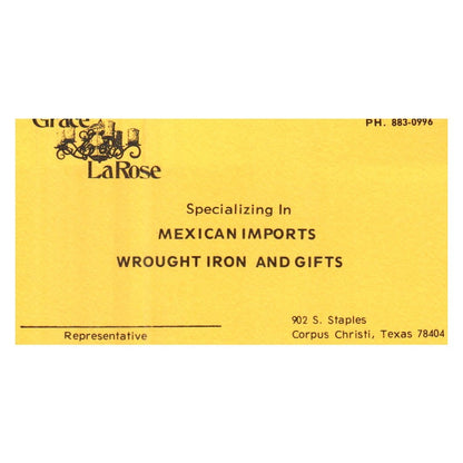 Grace LaRose Mexican Imports Iron Gifts Corpus Christi Business Card SF3-B1