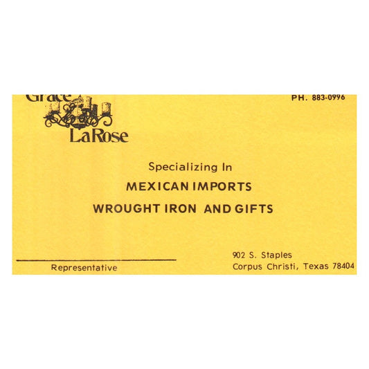 Grace LaRose Mexican Imports Iron Gifts Corpus Christi Business Card SF3-B1