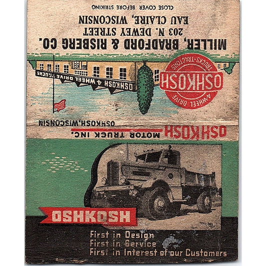 Miller, Bradford & Risberg Co Oshkosh Trucks Eau Claire Large Matchbook TH2-Y3