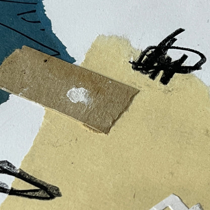 Original Framed Mixed Media Abstract Art Collage 7x9 "Navy Construct III"