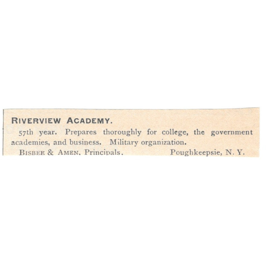 Riverview Academy Bisbee & Amen Poughkeepsie NY 1892 Magazine Ad AK6-S5