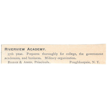 Riverview Academy Bisbee & Amen Poughkeepsie NY 1892 Magazine Ad AK6-S5