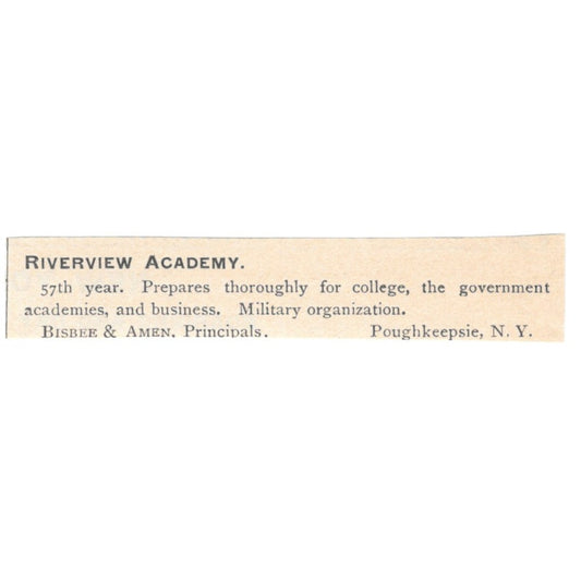 Riverview Academy Bisbee & Amen Poughkeepsie NY 1892 Magazine Ad AK6-S5