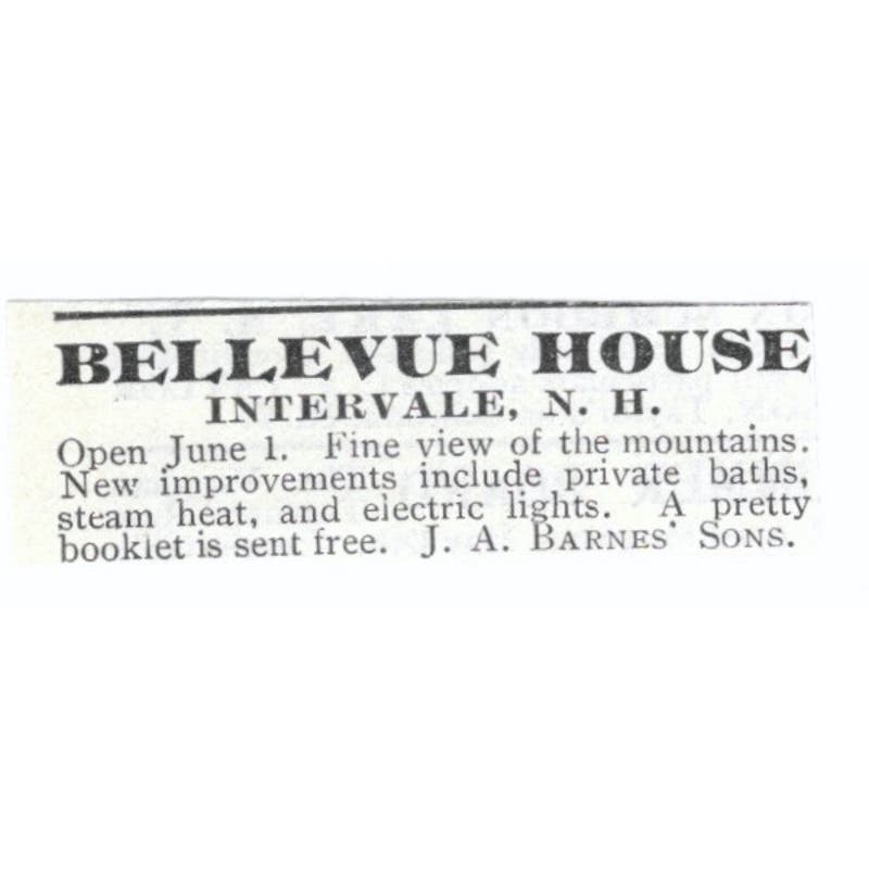 Bellevue House Intervale J.A. Barnes' Sons c1918 Original Advertisement AE5-SV5