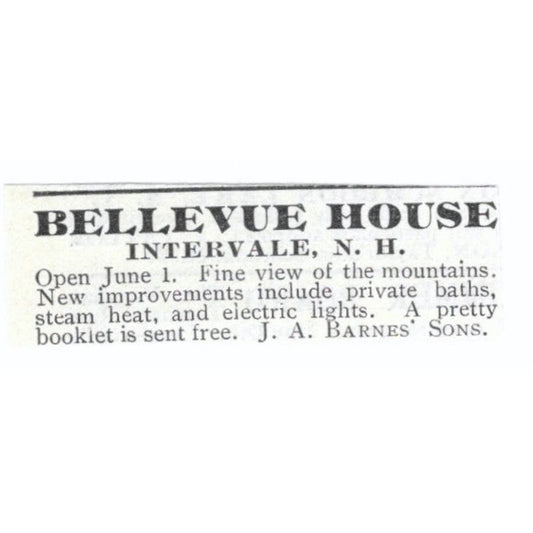 Bellevue House Intervale J.A. Barnes' Sons c1918 Original Advertisement AE5-SV5
