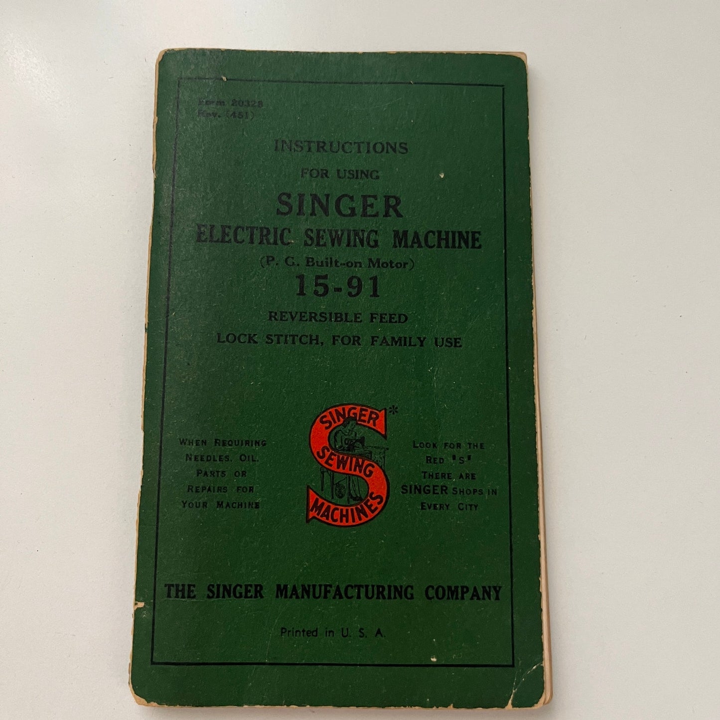 Singer Electric Sewing Machine 15-91 Vintage Instruction Manual H4-3