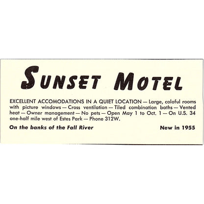 Sunset Motel on the Fall River Estes Park CO 1958 Ad AG1-M3