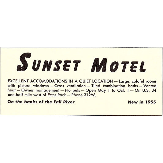 Sunset Motel on the Fall River Estes Park CO 1958 Ad AG1-M3