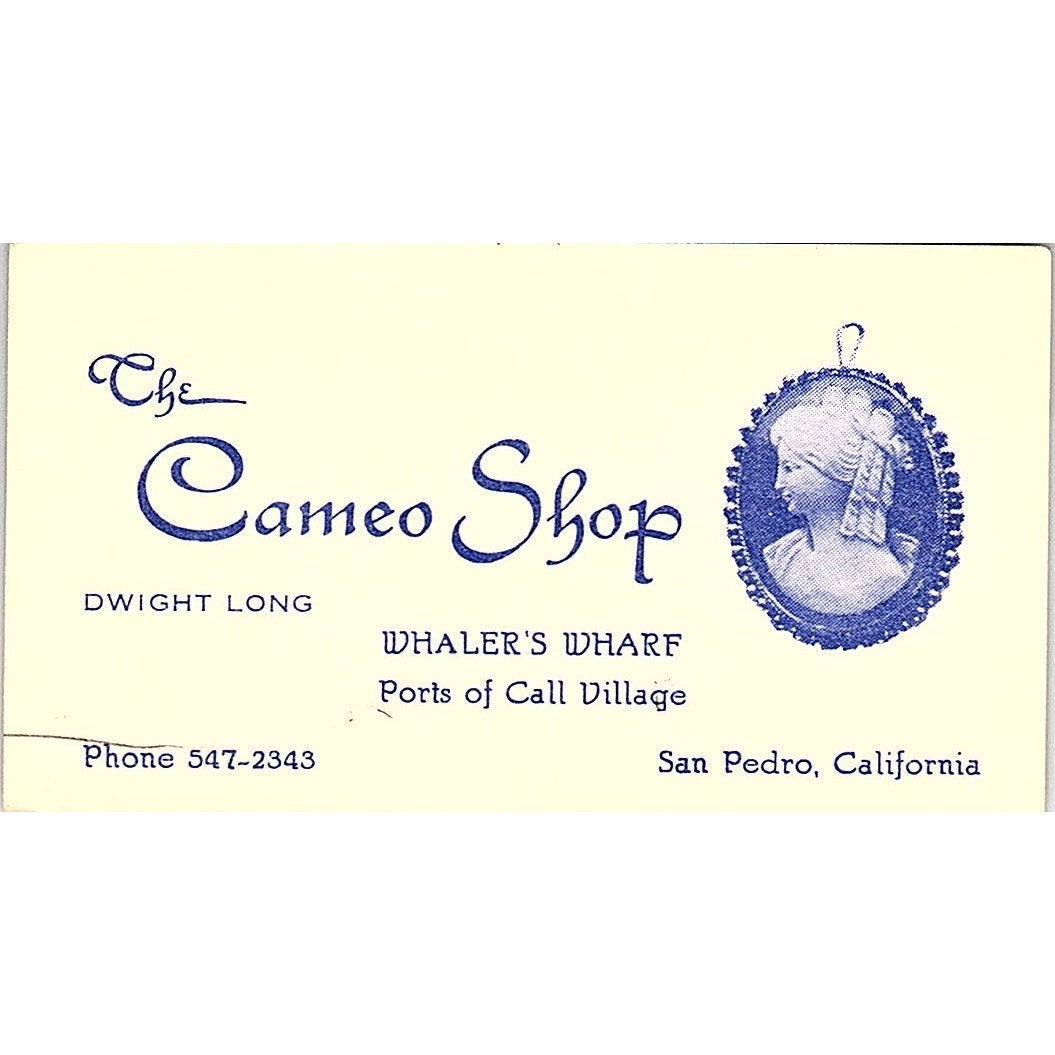 The Cameo Shop Whaler's Wharf San Pedro CA Vintage Business Card SB4-B9