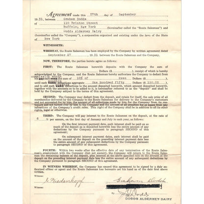 1935 Graham Dodds Alderney Dairy Agreement Buffalo NY AE6-2