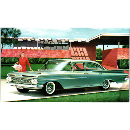 '59 Chevrolet Biscayne 4-Door Sedan Highland Green Vintage Postcard PC1