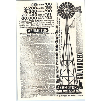 Aeromotor Windmill Water Supply System San Francisco c1890 Victorian Ad AE8