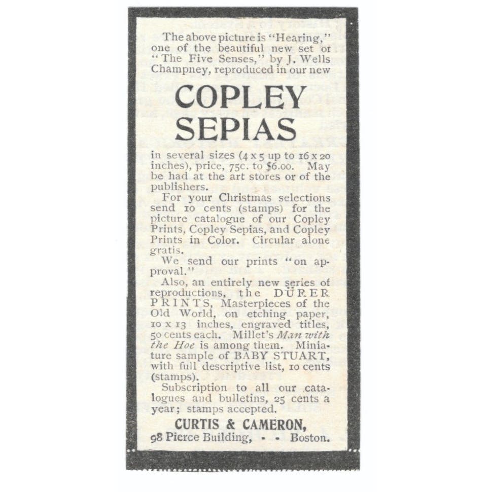 Copley Sepias Curtis & Cameron Boston c1905 Original Advertisement AE7-SA1