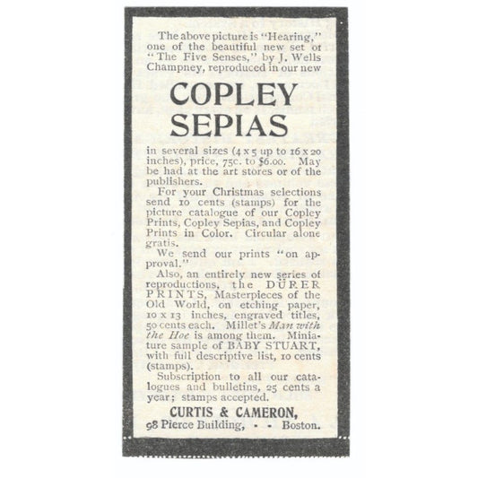 Copley Sepias Curtis & Cameron Boston c1905 Original Advertisement AE7-SA1