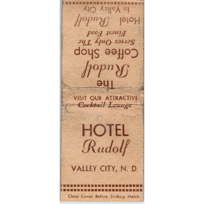 Hotel Rudolf & Coffee Shop Valley City ND Vintage Matchbook Cover SD4-Y3
