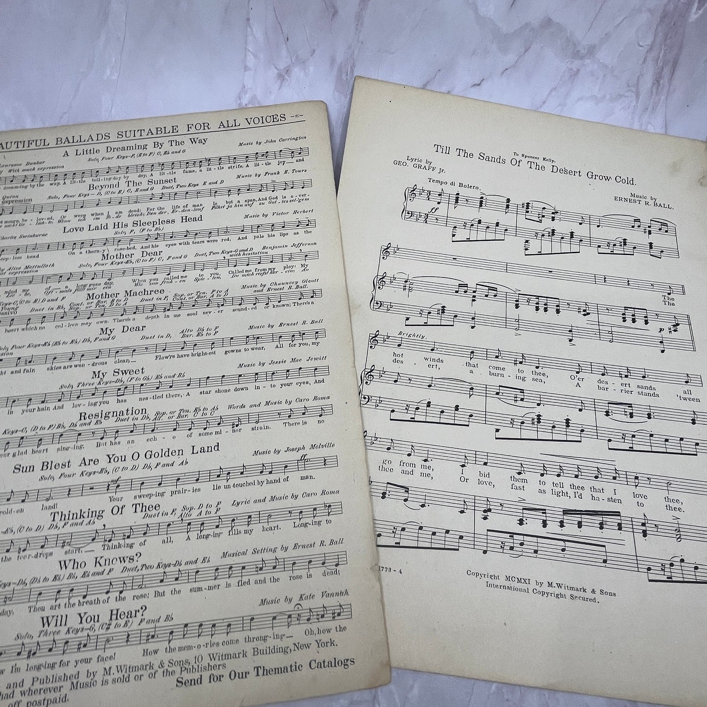 Till The Sands of the Desert Grow Cold Geo. Graff, Ball 1911 Sheet Music V15