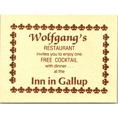 Wolfgang's Restaurant Inn in Gallup NM Vintage Cocktail Voucher Card AK4-M1