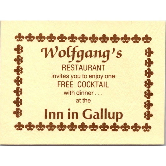 Wolfgang's Restaurant Inn in Gallup NM Vintage Cocktail Voucher Card AK4-M1
