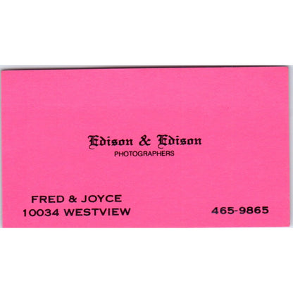 Edison & Edison Photographers Fred & Joyce Vintage Business Card SD8-B17