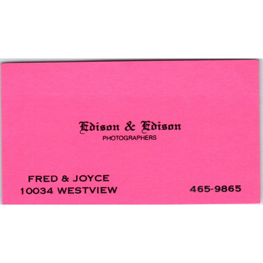Edison & Edison Photographers Fred & Joyce Vintage Business Card SD8-B17