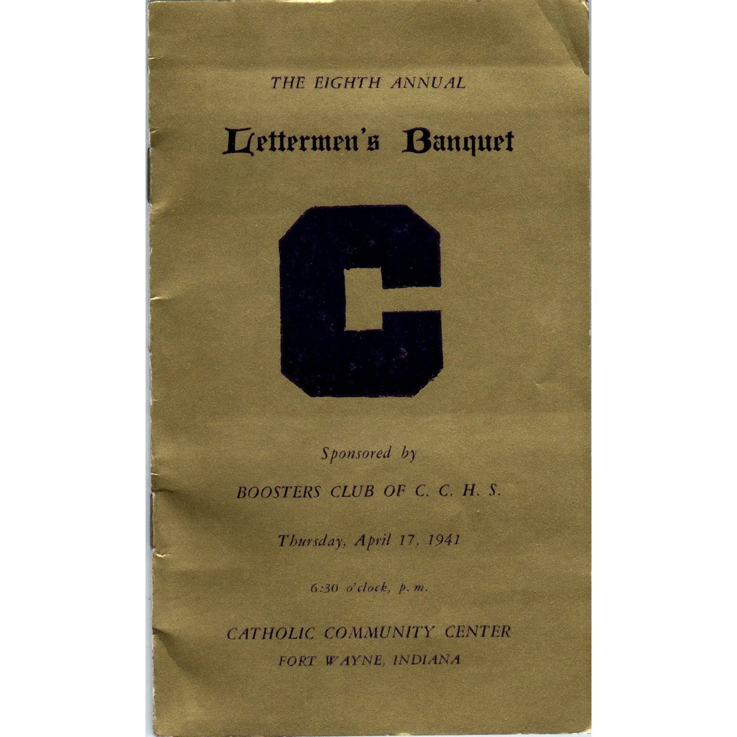 1941 Lettermen's Banquet Program Catholic Community Center Fort Wayne IN AB9