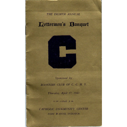 1941 Lettermen's Banquet Program Catholic Community Center Fort Wayne IN AB9