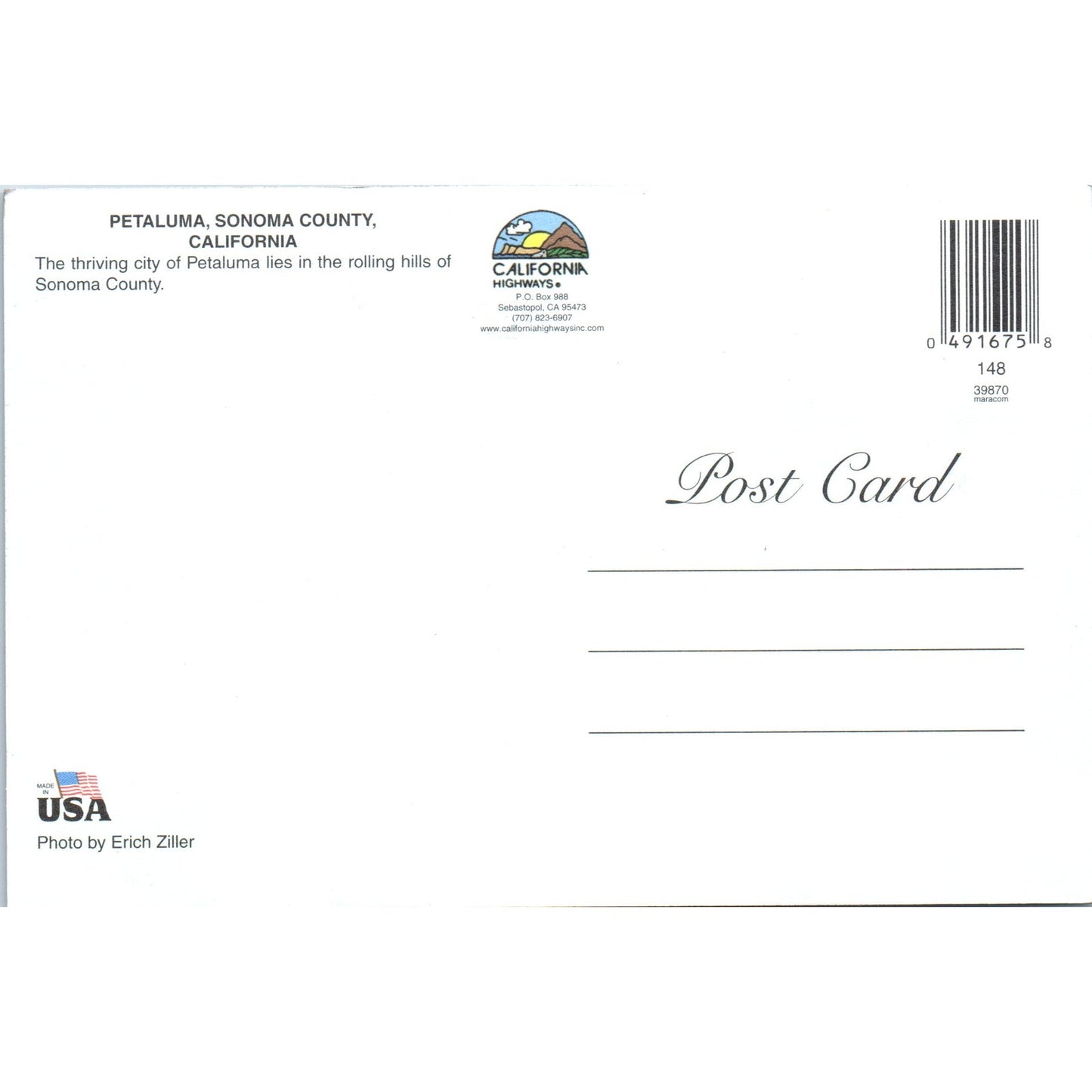 Petaluma California Aerial View 4x6 Original Postcard PD1