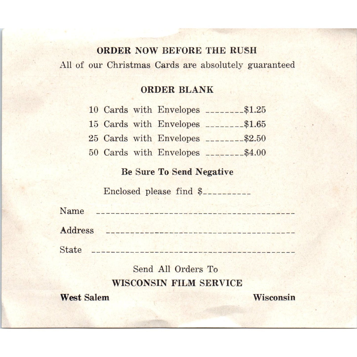 Vintage Wisconsin Film Service Christmas Photo Promotion West Salem WI AF1-RR2