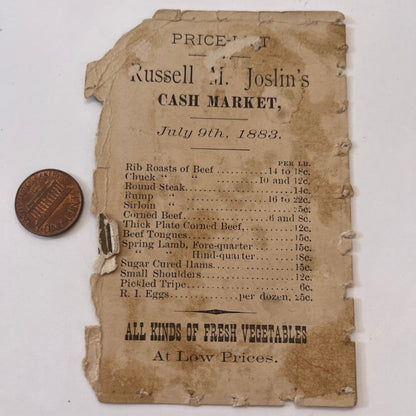 Russell M Joslin's Cash Market Providence RI 1880s Victorian Trade Card AG8-H4
