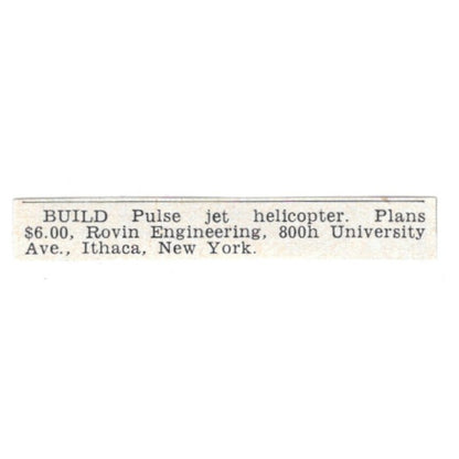 Build Pulse Jet Helicopter - Roven Engineering Ithaca NY 1955 Ad AG1-S5