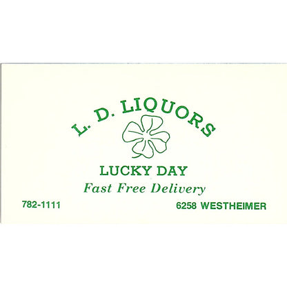 L.D. Liquors Lucky Day 6258 Westheimer Houston Vintage Business Card SD9-B5
