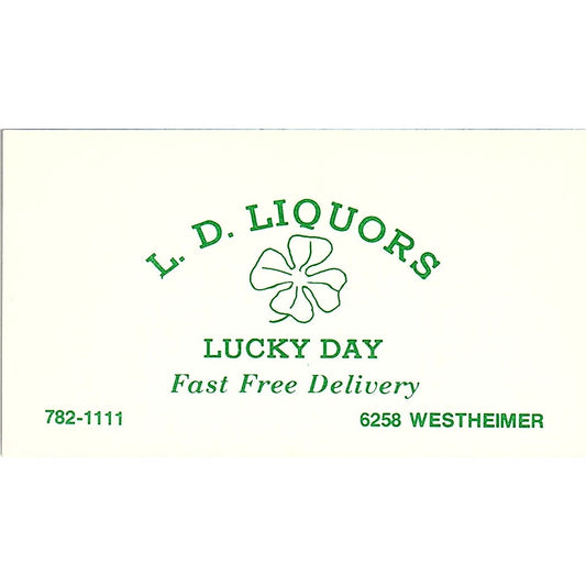 L.D. Liquors Lucky Day 6258 Westheimer Houston Vintage Business Card SD9-B5