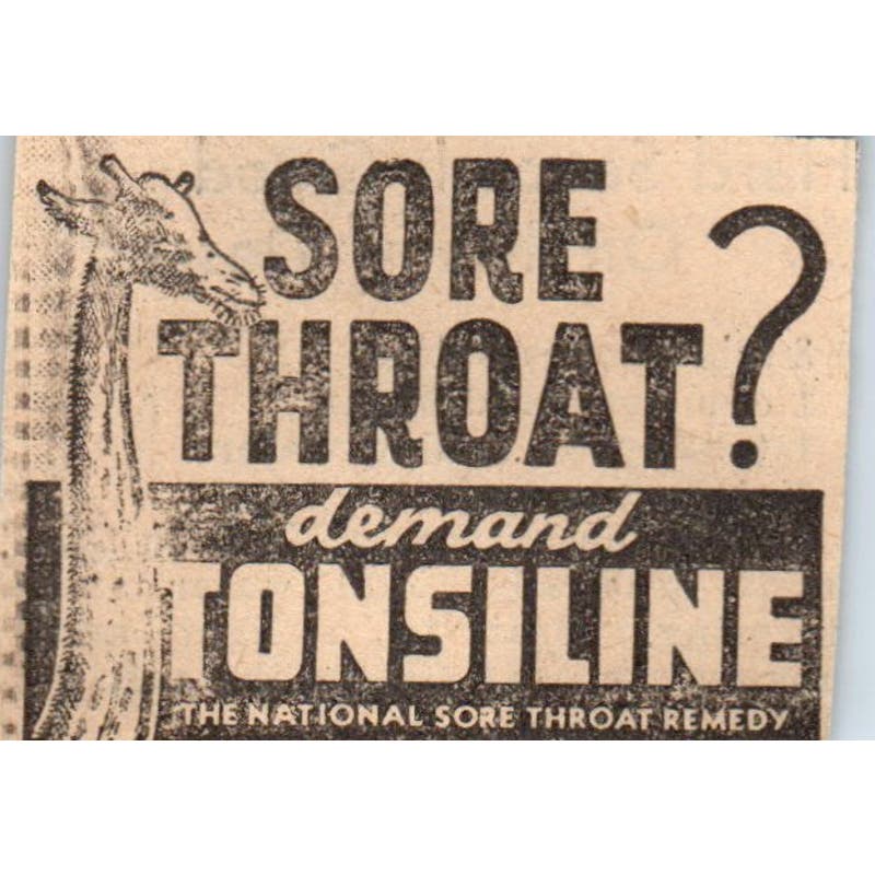 Tonsiline Sore Throat Giraffe 1935 Minneapolis Journal Advertisement AE7-H2