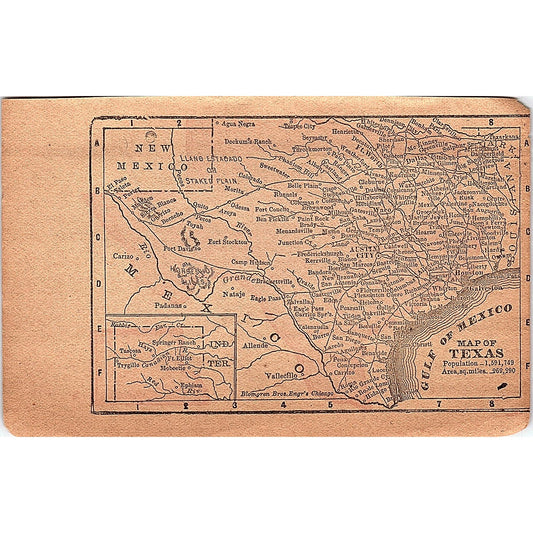 Antique 1889 Map of Texas 1889 Pocket Map Engraving SAG4-H3