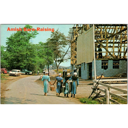 An Amish Barn Raising Pennsylvania Dutch Country Postcard PD7