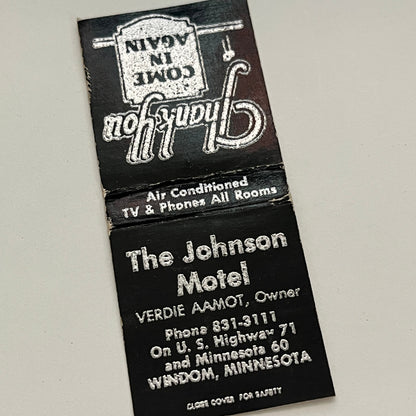The Johnson Motel Verdie Aamot Windom MN Vintage Matchbook MB59-1