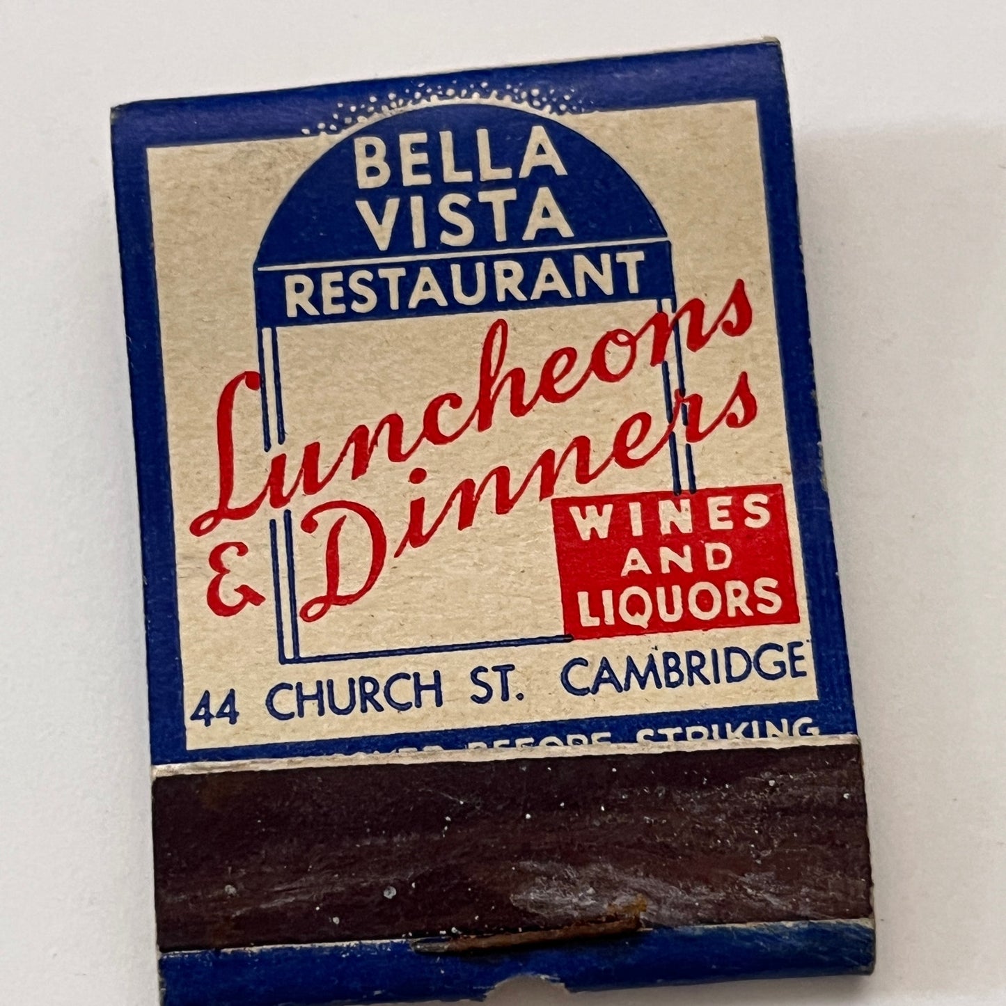 BellaVista Restaurant 44 Church St. Cambridge Vintage Matchbook Cover TB8-MB2-10