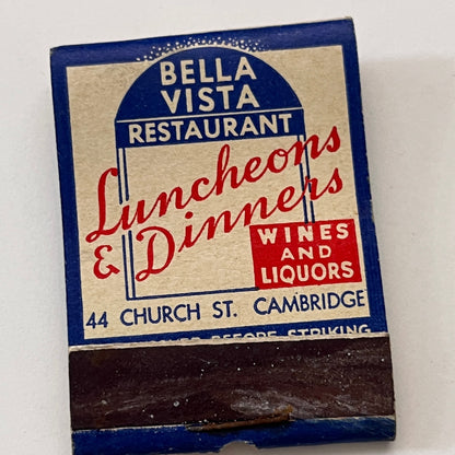 BellaVista Restaurant 44 Church St. Cambridge Vintage Matchbook Cover TB8-MB2-10