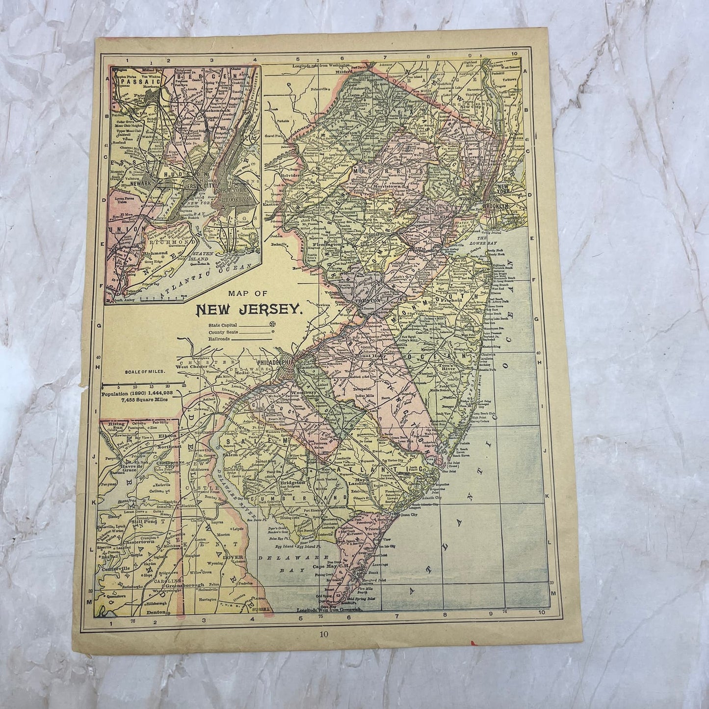 1899 Map of New Jersey 10x13 Original Tinted Map Engraving FL6-8