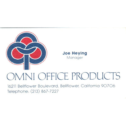 Joe Heying Omni Office Products Bellflower CA Vintage Business Card SE3-B5